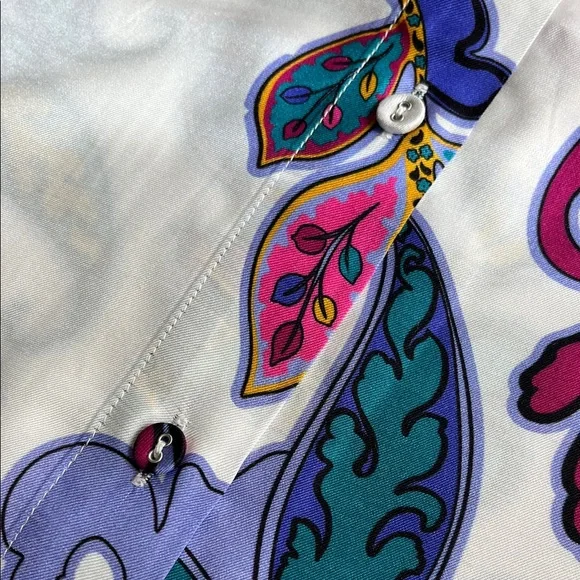 Johnny Was White Paisley Dress with Pink, Purple, Teal and Yellow - Picture 7 of 16